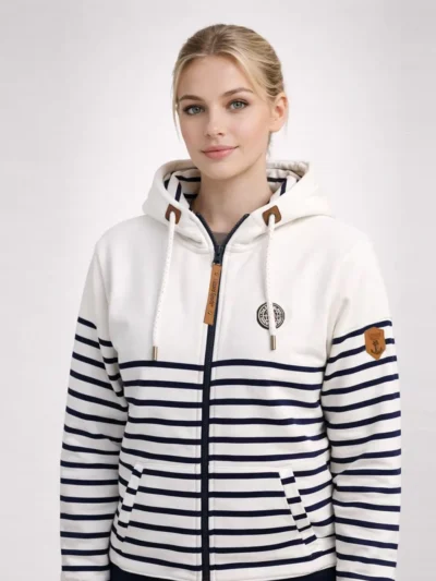 Women’s Striped Zip-Up Hoodie – Casual Cotton Sweatshirt hoodie