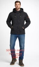 Art no-505025 100% Wool Sweater Men's full zipper and Hood
