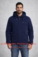 Art no-505026 100% Wool Sweater Men's full zipper and Hood