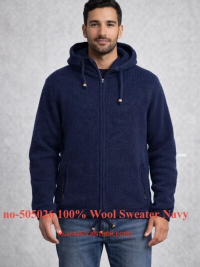 Art no-505026 100% Wool Sweater Men's full zipper and Hood