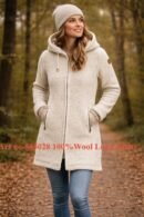 Art no-505028 100% Wool Long Sweater Lady’s full zipper and Hood