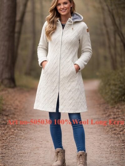 Art no-505030 100% Wool Long Sweater Lady’s and Hood Kabel